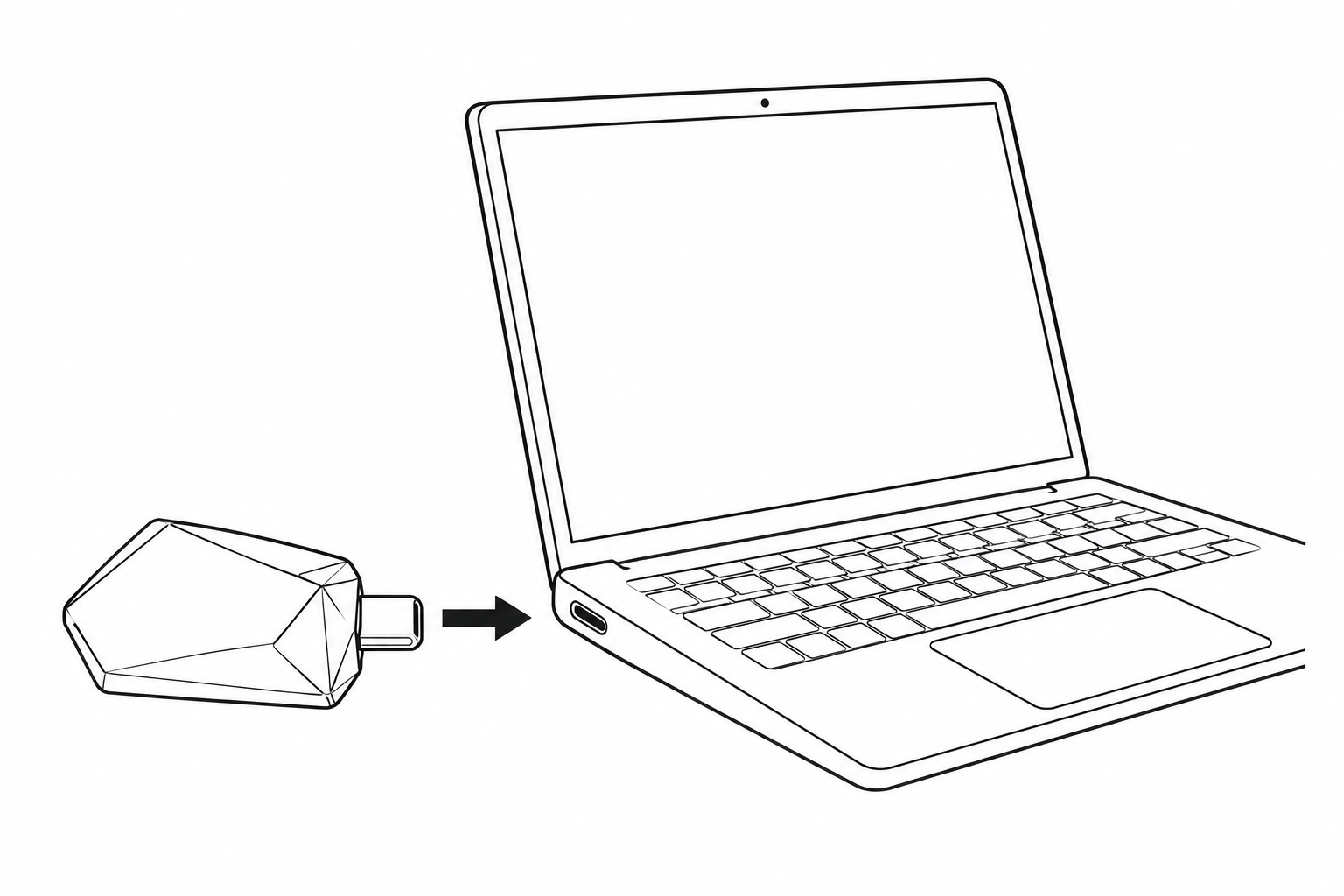 将 USB-C Dongle 插入电脑 USB-C 接口的示意图 / Insert the USB-C Dongle into the computer’s USB-C port